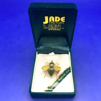 Nephrite Jade Bee Brooch In Original Velvet Box
