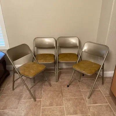 Vintage Samsonite Metal Folding Chairs With Brown Vinyl-padded Seats, Set Of 4 