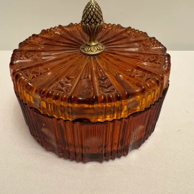 Vintage Amber Indiana Glass Candy Jar