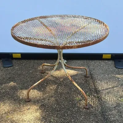 TWO Vintage Wrought Iron Outdoor Patio Side Tables SEE PHOTOS
