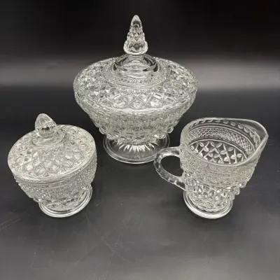 Vintage Anchor Hocking Wexford Candy Dish, Sugar & Creamer