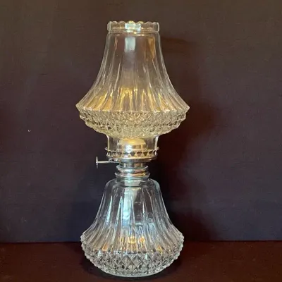Vintage Lamplight Farms Diamond Cut Crystal Oil Burning Lamp (Made In Austria)