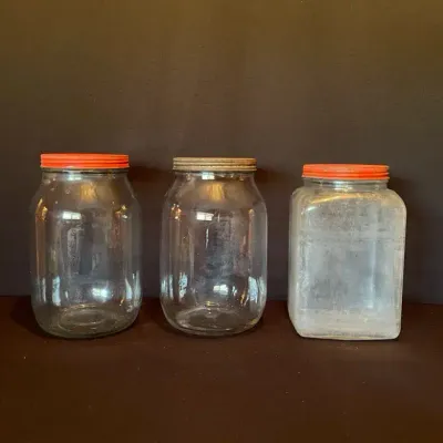 Vintage Large Glass Jars With Lids, Set Of Three