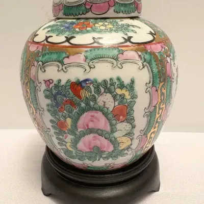 Vintage Rose Medallion Patterned Chinese Jar