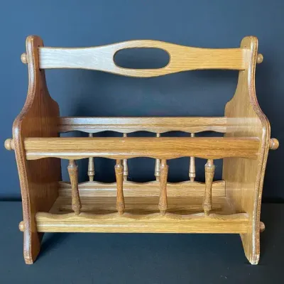 Vintage Oak Wood Magazine Rack