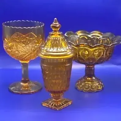 Vintage Amber Glassware, Moon & Stars Compote, Indiana Glass Chalice, Mount Vernon Style Candy Dish