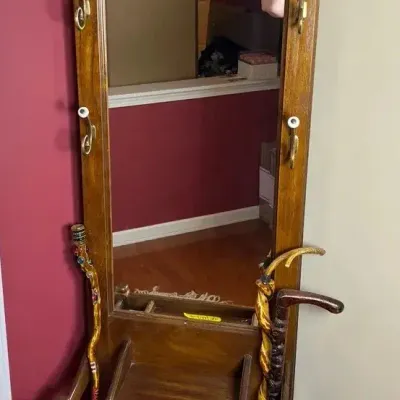 Vintage Victorian-Style Wooden Hall Tree with Mirror & Umbrella Stand