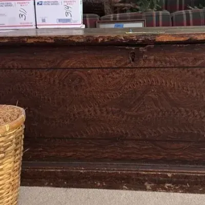 Antique 19th Century Faux Grain Painted Blanket Chest / Primitive Storage Trunk