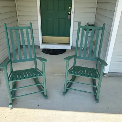 Green Wooden Outdoor Rocking Chairs - Pair