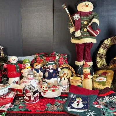 Festive Multi-Piece Holiday Snowman & Christmas Decor Lot