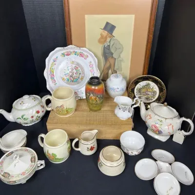 Vintage British Pottery & Fine Porcelain Estate Lot - English Teapots, Mugs, & Art