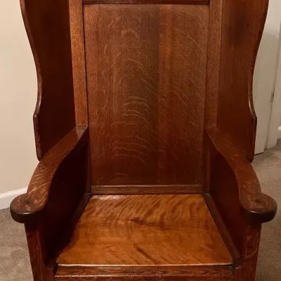 Antique Vernacular Oak Lambing Chair with Bottom Storage Drawer