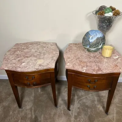 Vintage Pair of French Provincial Marble Top Nightstands Commode End Tables