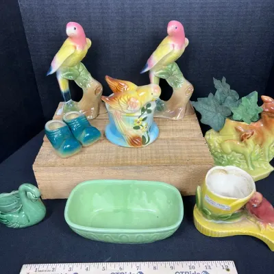 Vintage Mid-Century Novelty Planter & Figurine Lot - 8-Piece Estate Collection Featuring McCoy Fawn
