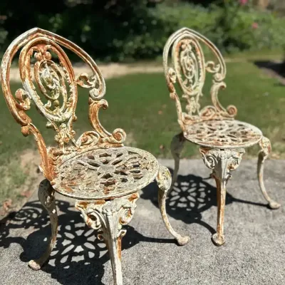 Vintage Heavy Cast Iron Patio Chairs - Pair - 28" H