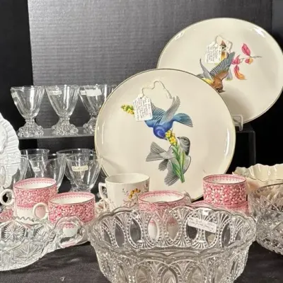 Stunning Bird Plates, Pink & Floral Tea Cups And Cut Glass