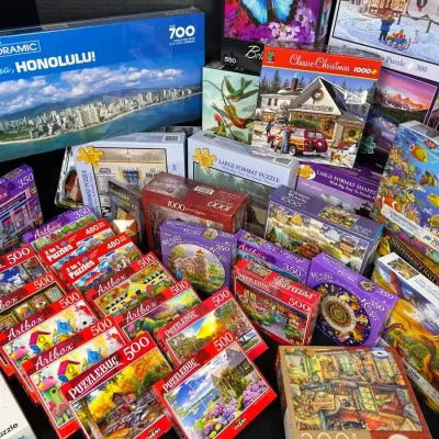 Massive Jigsaw Puzzle Estate Lot - 20+ Pieces, 300 to 1000 Count, Artbox, Puzzlebug