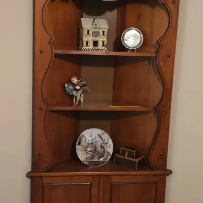 Vintage Wooden Scalloped Corner Hutch Cabinet
