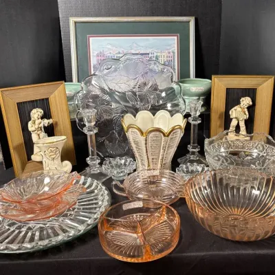 Pink Depression And Clear Glass Bowls/Serving Pieces, Art And More 