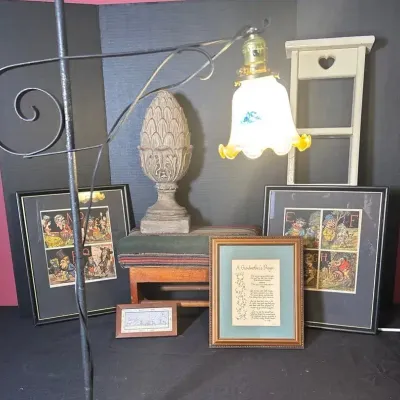  Vintage Wrought Iron Bridge Floor Lamp Art Nouveau Scroll Arm Floor Light, Framed Prints And More 