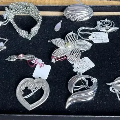 Vintage Trifari, Monet & Sarah Coventry Silver-Tone Brooch Lot - 16 Pcs