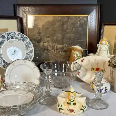 German Ceramics And Pastoral Framed Art 
