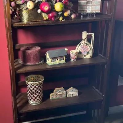 Mission Style 4-Tier Wooden Folding Bookcase Display Shelf With Accessories