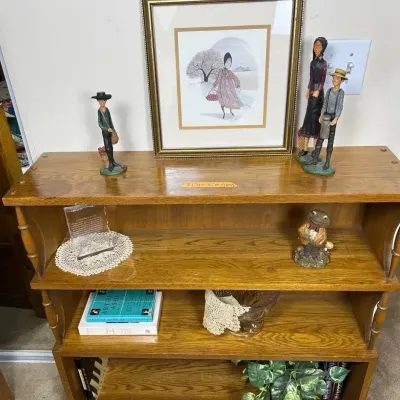 Vintage Mid-Century Oak 3-Shelf Bookcase - Low Profile Wooden Display Shelves