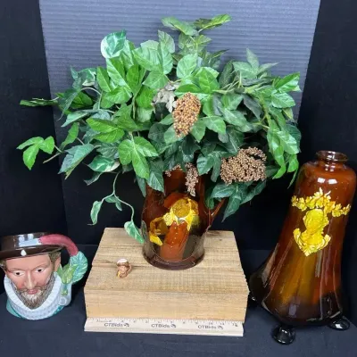 Vintage Royal Doulton Estate Lot: Kingsware Dickens Pitcher with Foliage & Character Toby Jug