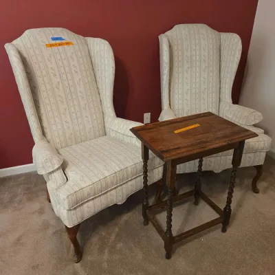 Pair of Benchmark Furniture Floral Upholstered Wingback Armchairs