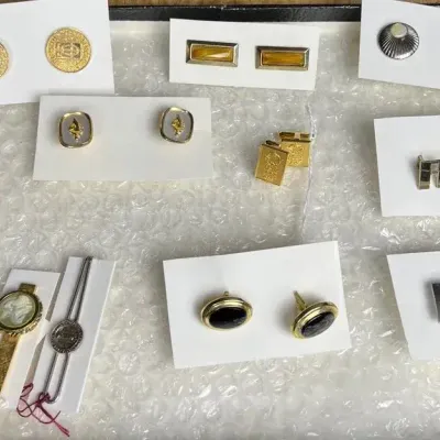 Vintage Men's Accessories Lot - Swank Cufflinks, Tie Clips, Initial R, 10 Pairs/Pcs