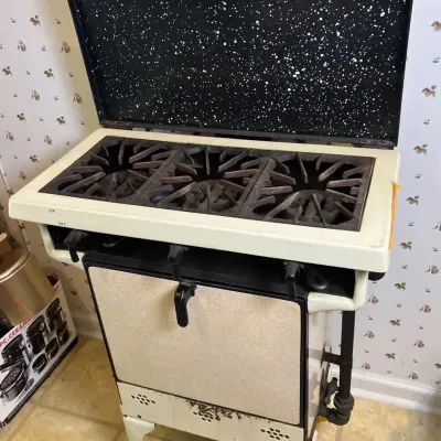 Antique Perfection Cast Iron Gas Cook Stove - Enamel Finish, Cabriole Legs