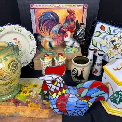Vintage Rooster Kitchen & Home Decor Lot - Fitz and Floyd, BBP, Made in Italy Pottery