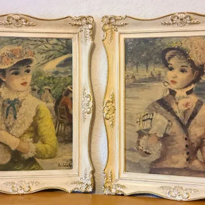 Vtg Fashion Prints In Molded Frames -- "In Central Park" And "Tavern On The Green"
