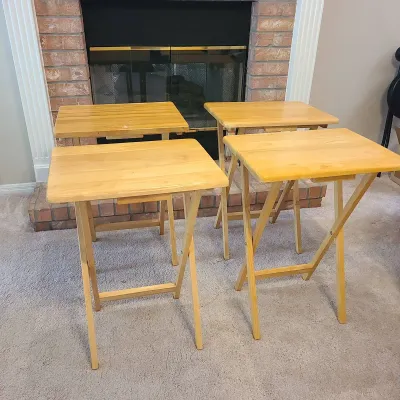 4 Folding Wooden TV Trays with Stand
