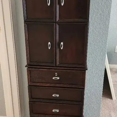 Wooden Jewelry Armoire (locking mechanism & many storage options) 