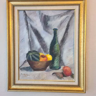 Original 1960s Still Life Painting With Bottle, On Art Board