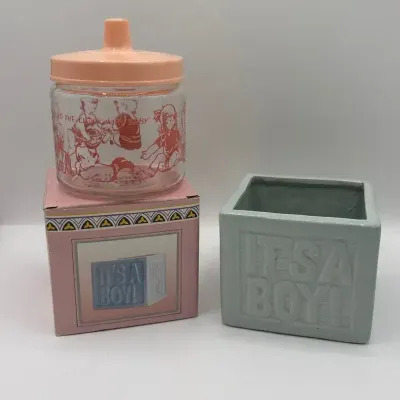 Baby Jar and "It's a Boy" Planter with Box