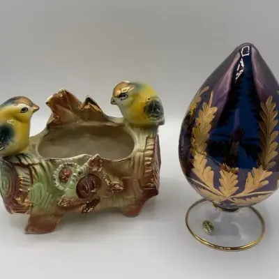 Blown Glass Egg Made In Egypt, Bird Planter 