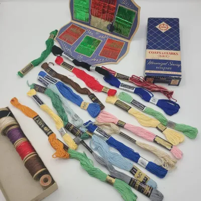 Vtg West German Needle Set, Coats & Clark Floss In Old Box