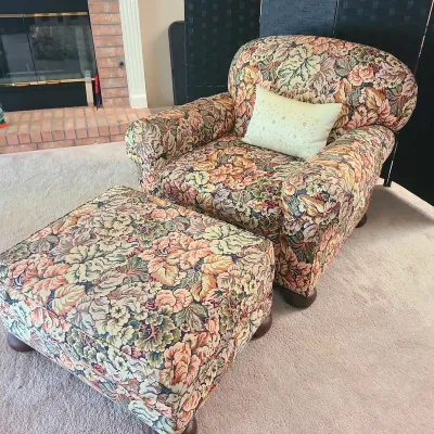 Stuffed Floral Chair and Ottoman + Pillow