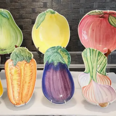 (8) Hand Painted Italian Vegetable Serving Dishes w/Wall Hangers