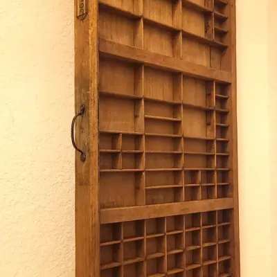 Printers Tray Shelf With Hanging Hooks, Antique, With Original Label