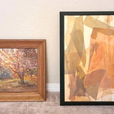 Original Fall Landscape & Vintage Paper Collage