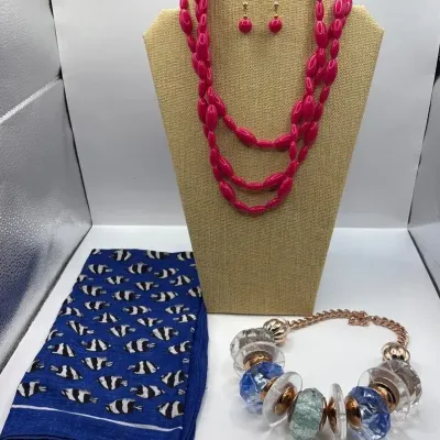 Fish Scarf + Acrylic Jewelry 