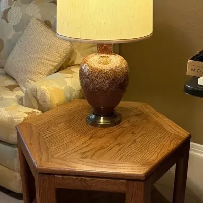 Octagon Table and Ceramic Lamp 