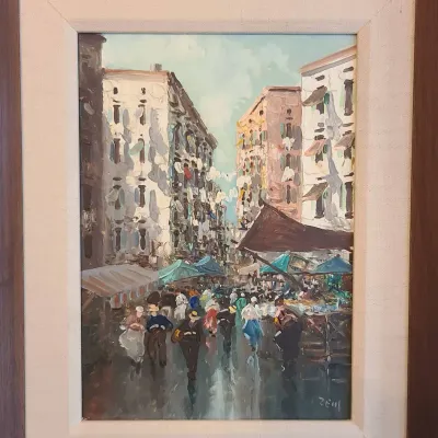 Original Parisian Street Scene Painting On Board