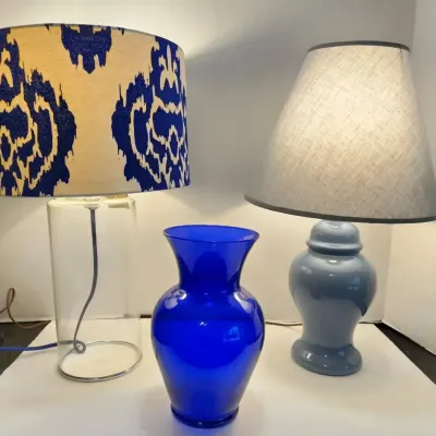 (2) Table Lamps (both approx. 22"H} & Cobalt Blue Glass Vase 