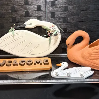 Wooden Swan Wall Decor + Terracotta Planter