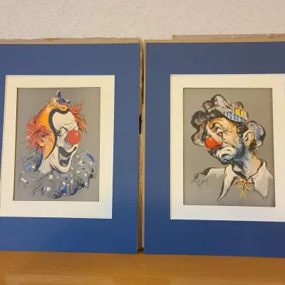 2 Cydney Grossman Clown Prints, Vintage, With mattes